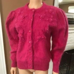 80% ANGORA VINTAGE 1980s HOT PINK PLUSH SWEATER M